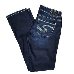 SILVER JEANS BERKLEY STRAIGHT LEG DARK WASH JEANS (29W/32L)